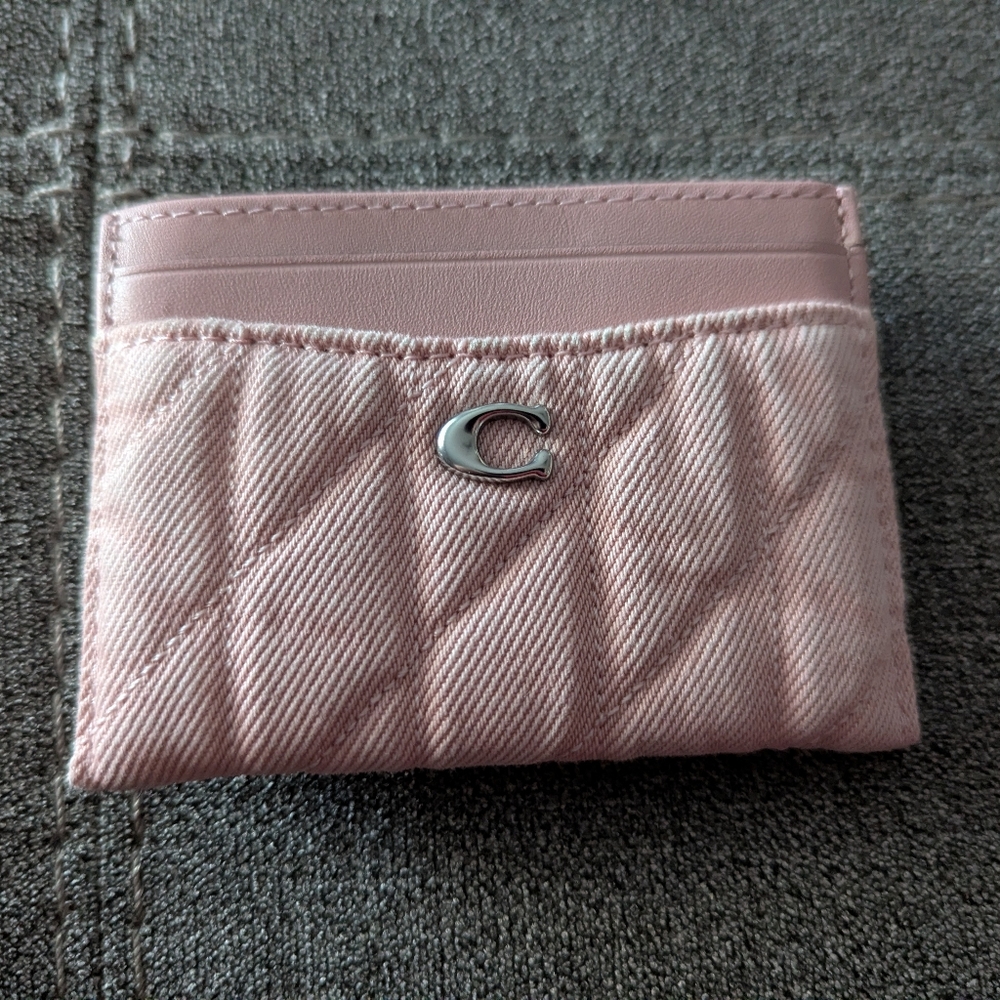 Coach Pink Denim Quilted Card Case